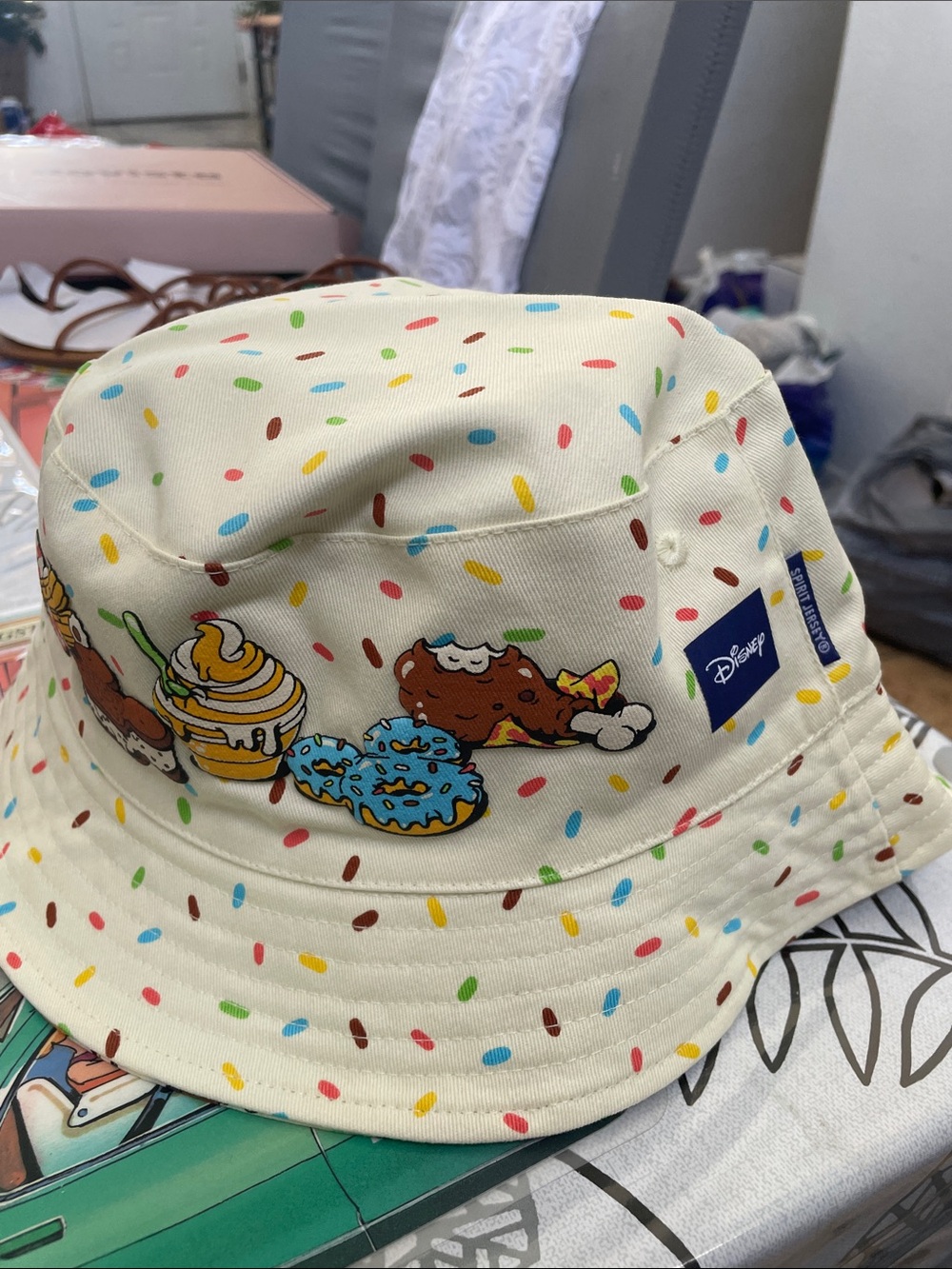 Disney Kids Cream Bucket Hat with Multicolor Sprinkle & Donut Characters